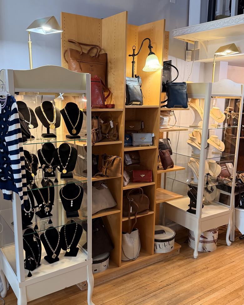 Handbags and jewellery display cases